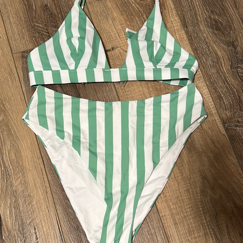 Victoria's Secret Green and White Striped Bikini